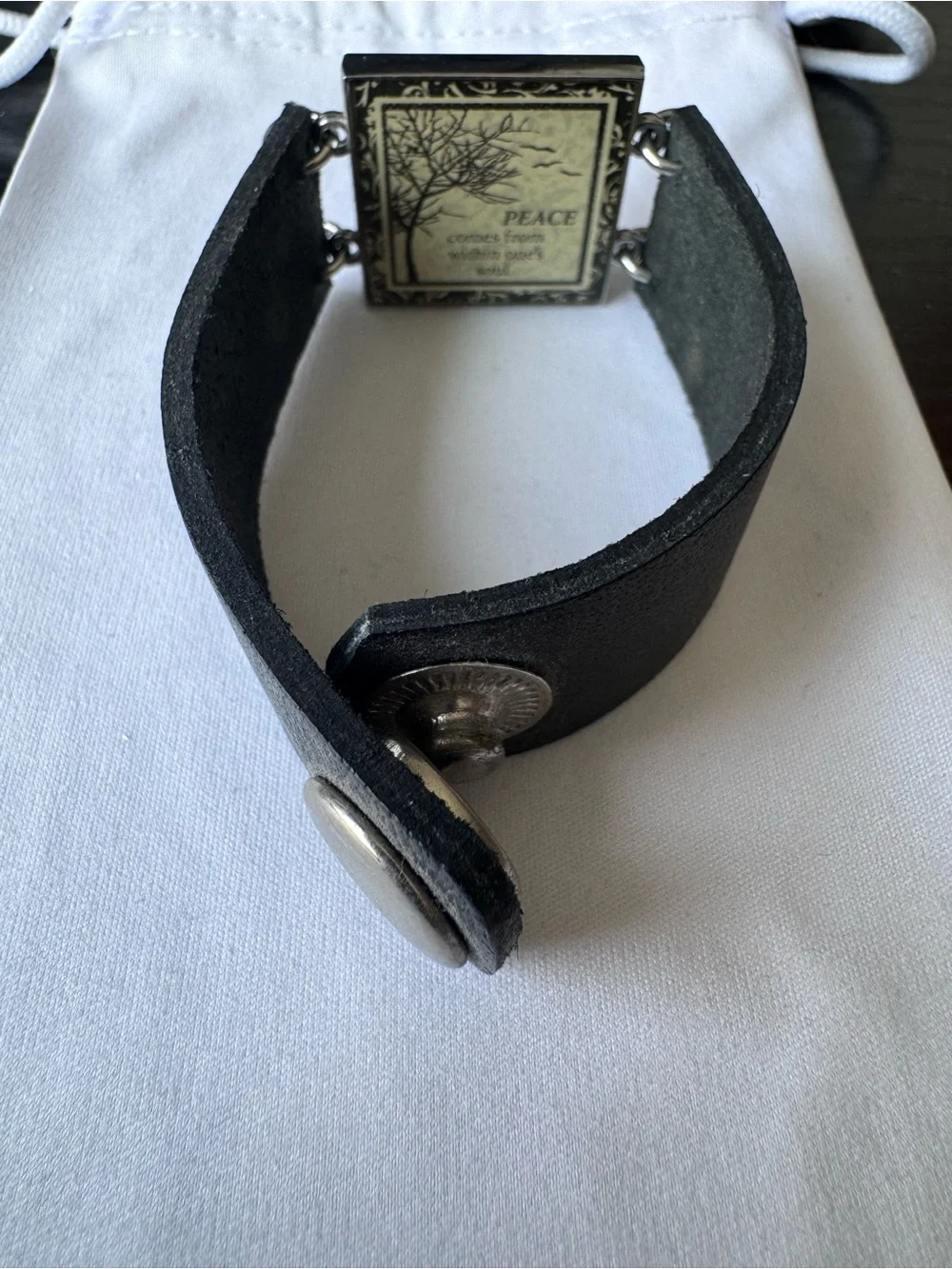 Leather Wristband Bracelet with Blue Tree Tile Accent